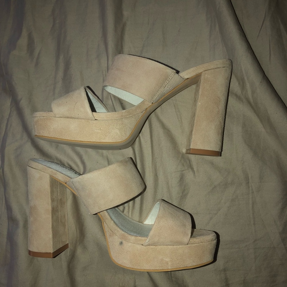 Nude Two-Strap Chunky Heel